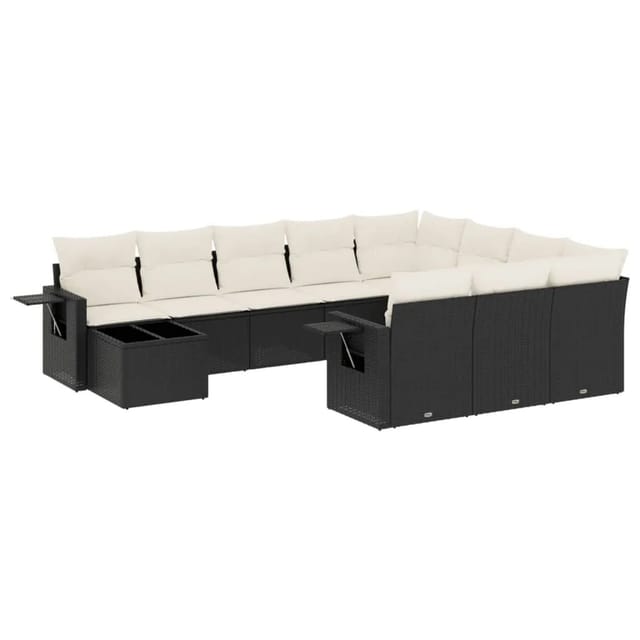 vidaXL 11-Tlg Garten-Sofagarnitur mit Kissen Schwarz Poly Rattan 3220725