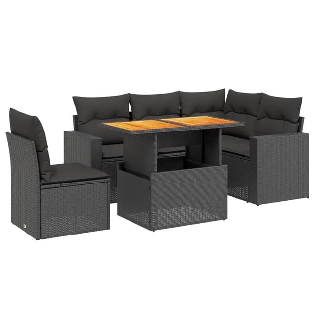 vidaXL 6-Tlg Garten-Sofagarnitur mit Kissen Schwarz Poly Rattan 3271314