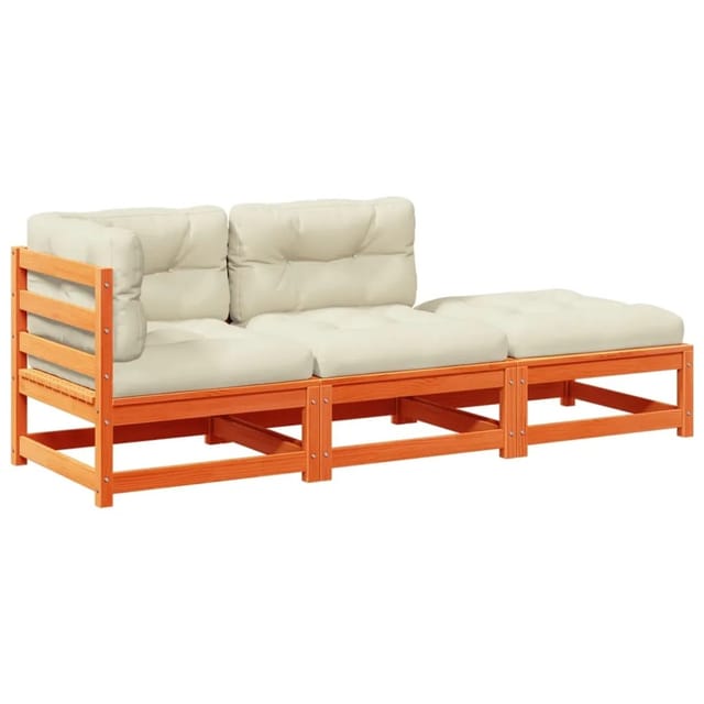 vidaXL 3-Tlg Garten-Sofagarnitur mit Kissen Wachsbraun Kiefernholz 3295832