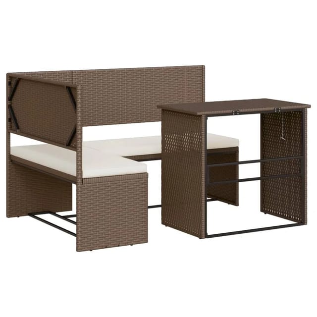 vidaXL Gartensofa in L-Form mit Tisch und Kissen Braun Poly Rattan 362346