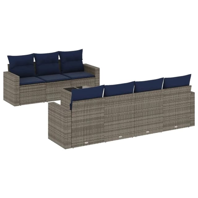 vidaXL 8-Tlg Garten-Sofagarnitur mit Kissen Grau Poly Rattan 3218720