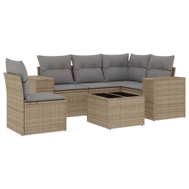 vidaXL 6-Tlg Garten-Sofagarnitur mit Kissen Beige Poly Rattan 3254916