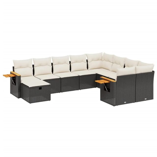 vidaXL 10-Tlg Garten-Sofagarnitur mit Kissen Schwarz Poly Rattan 3227155