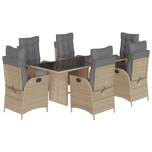 vidaXL 7-Tlg Garten-Essgruppe mit Kissen Beigemischung Poly Rattan 3213127