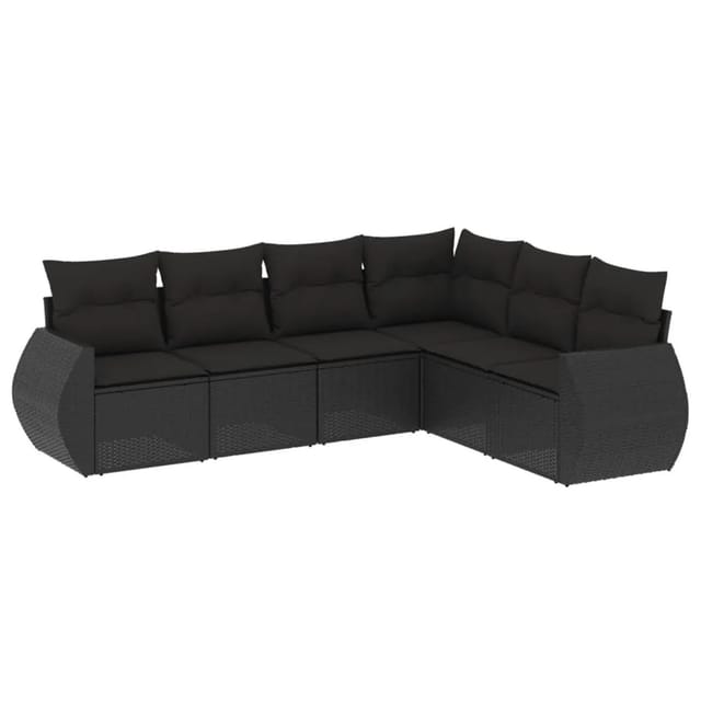 vidaXL 6-Tlg Garten-Sofagarnitur mit Kissen Schwarz Poly Rattan 3221404