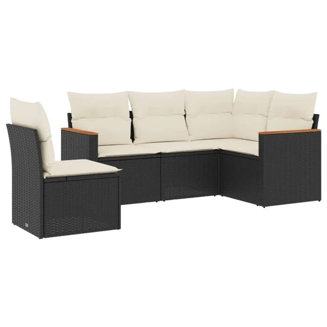 vidaXL 5-Tlg Garten-Sofagarnitur mit Kissen Schwarz Poly Rattan 3258374