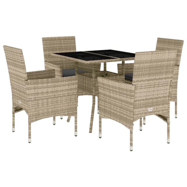 vidaXL 5-Tlg Garten-Essgruppe mit Kissen Hellgrau Poly Rattan Glas 3278612