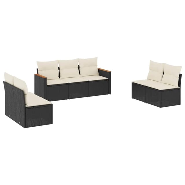 vidaXL 7-Tlg Garten-Sofagarnitur mit Kissen Schwarz Poly Rattan 3225874