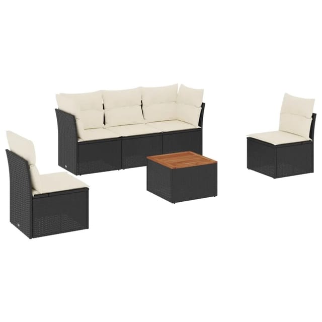 vidaXL 6-Tlg Garten-Sofagarnitur mit Kissen Schwarz Poly Rattan 3255874