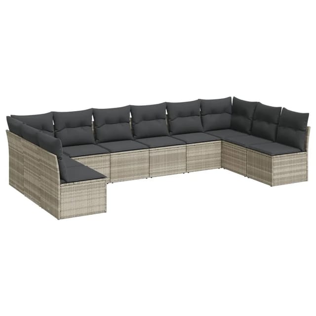 vidaXL 10-Tlg Garten-Sofagarnitur mit Kissen Hellgrau Poly Rattan 3249931