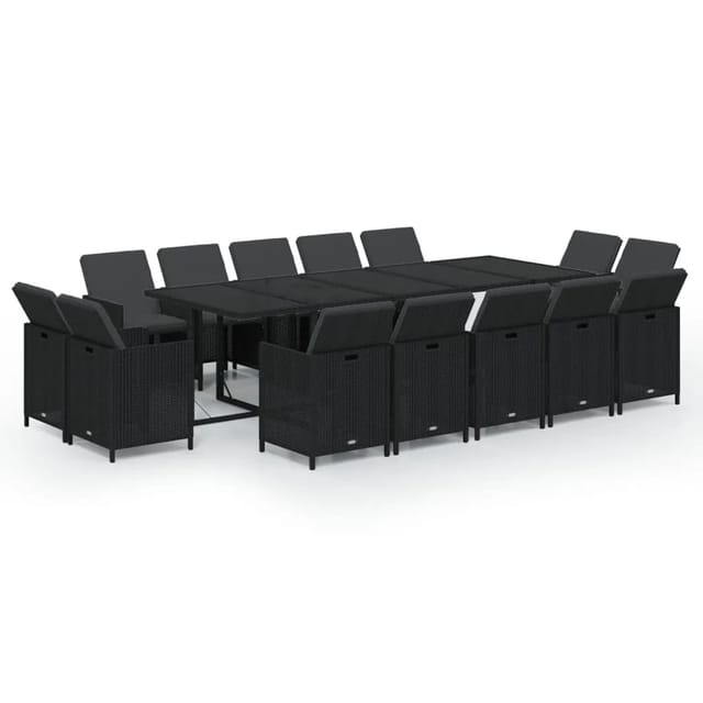 vidaXL 15-Tlg Garten-Essgruppe mit Kissen Poly Rattan Schwarz 3095587