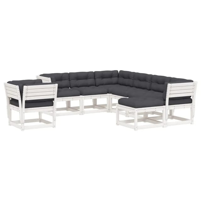 vidaXL 8-Tlg Garten-Lounge-Set mit Kissen Weiß Massivholz Kiefer 3216951