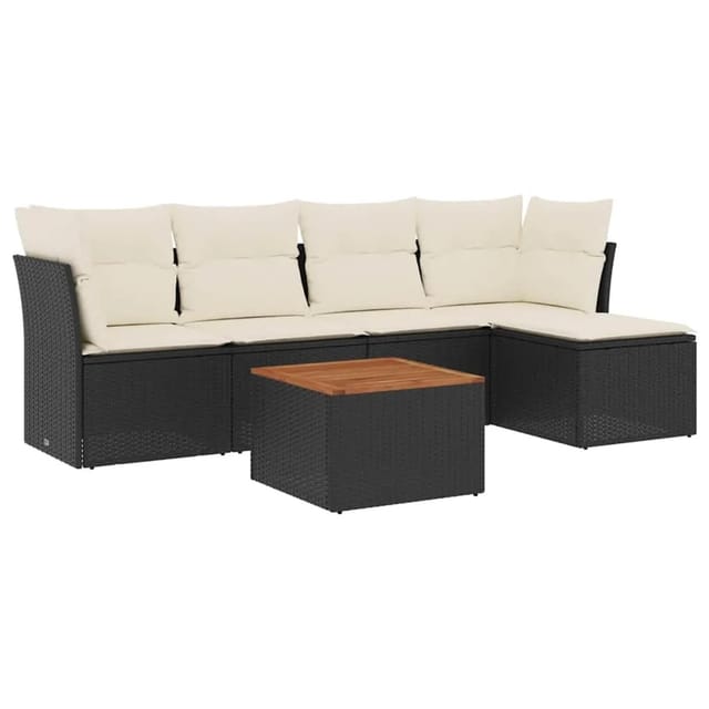 vidaXL 6-Tlg Garten-Sofagarnitur mit Kissen Schwarz Poly Rattan 3255944