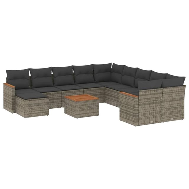 vidaXL 12-Tlg Garten-Sofagarnitur mit Kissen Grau Poly Rattan 3258980