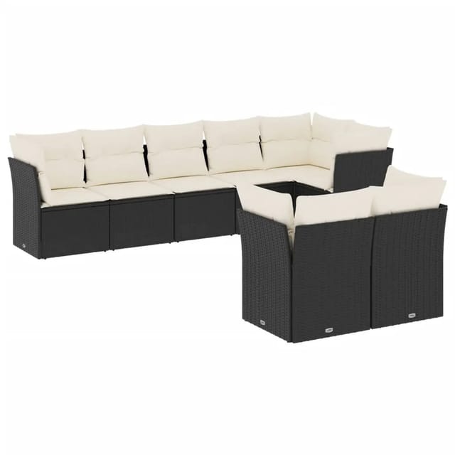vidaXL 8-Tlg Garten-Sofagarnitur mit Kissen Schwarz Poly Rattan 3249745