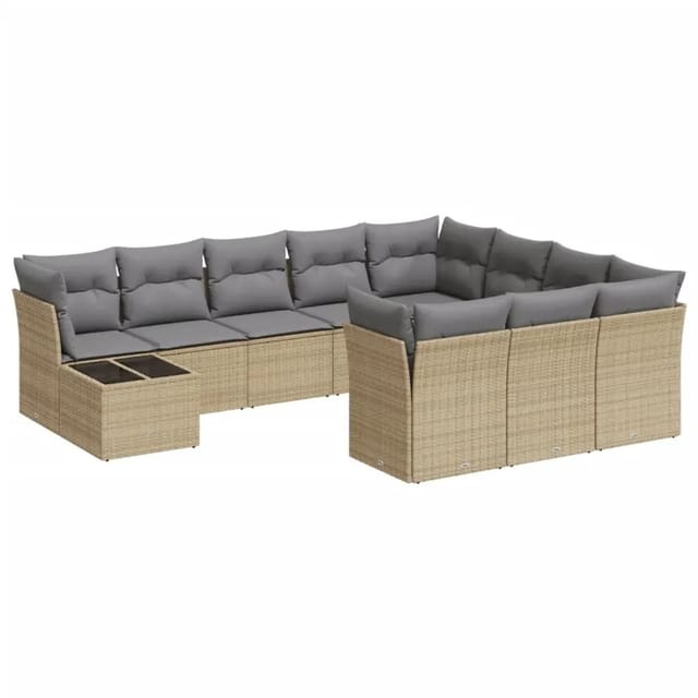 vidaXL 11-Tlg Garten-Sofagarnitur mit Kissen Beige Poly Rattan 3218259