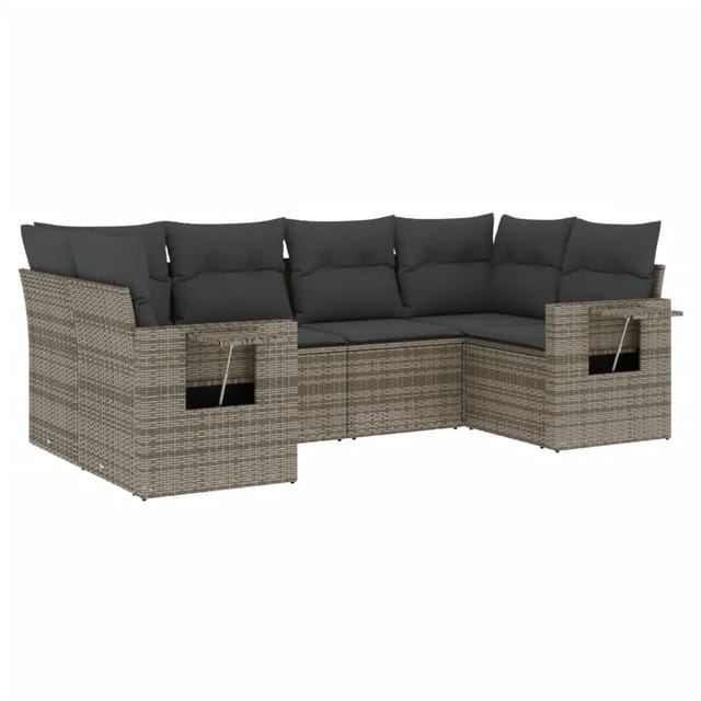 vidaXL 6-Tlg Garten-Sofagarnitur mit Kissen Grau Poly Rattan 3220579
