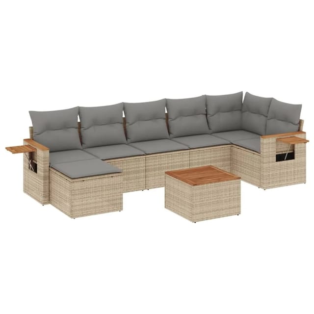vidaXL 8-Tlg Garten-Sofagarnitur mit Kissen Beige Poly Rattan 3227039