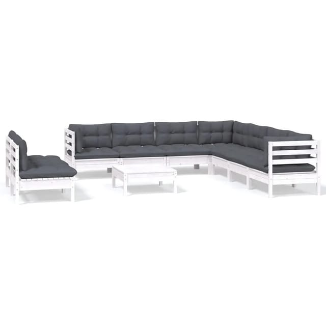 vidaXL 10-Tlg Garten-Lounge-Set mit Kissen Weiß Massivholz Kiefer 3096834