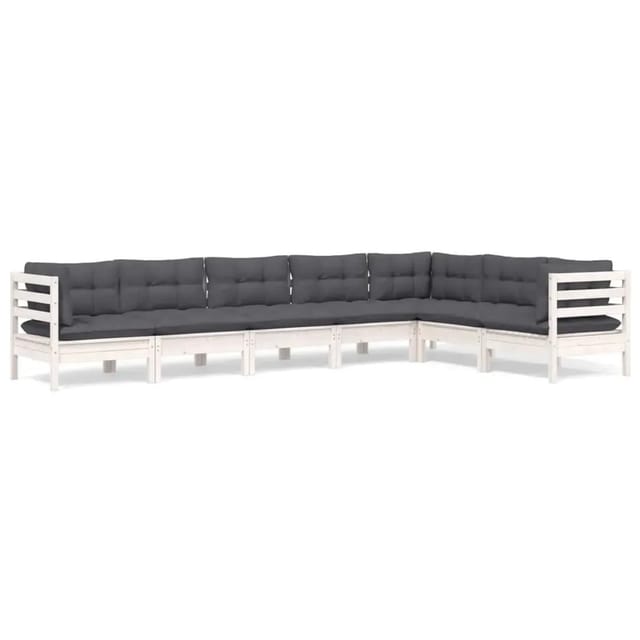 vidaXL 7-Tlg Garten-Lounge-Set mit Kissen Weiß Kiefer Massivholz 3096696