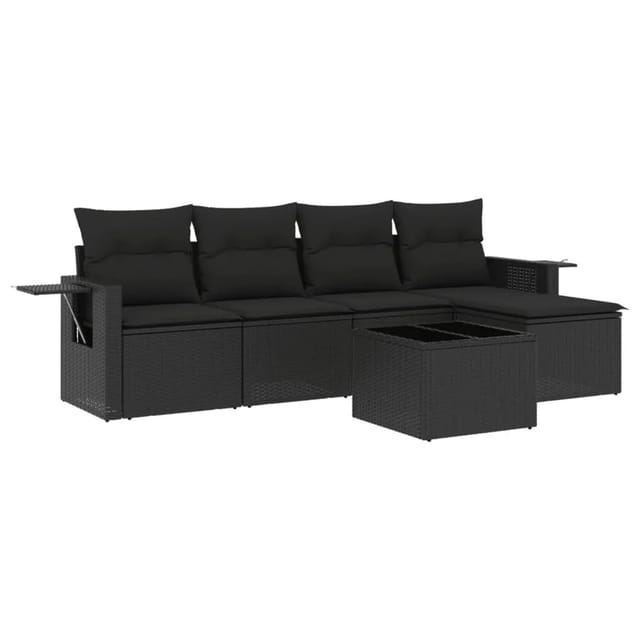 vidaXL 6-Tlg Garten-Sofagarnitur mit Kissen Schwarz Poly Rattan 3252432