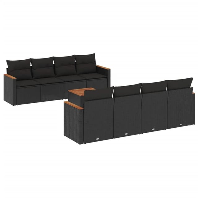 vidaXL 9-Tlg Garten-Sofagarnitur mit Kissen Schwarz Poly Rattan 3225817