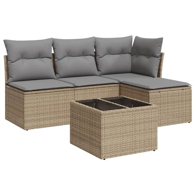 vidaXL 5-Tlg Garten-Sofagarnitur mit Kissen Beige Poly Rattan 3217509