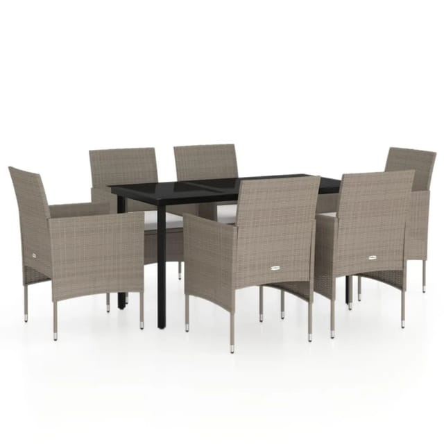 vidaXL 7-Tlg Garten-Essgruppe mit Kissen Beige und Schwarz 3099296