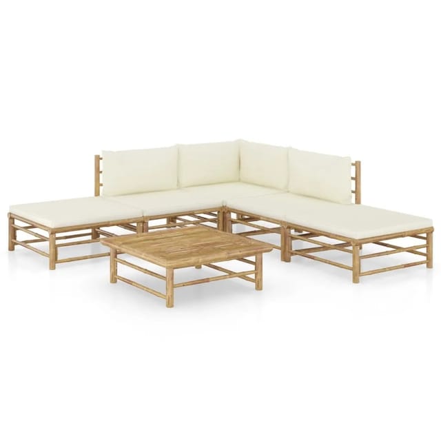 vidaXL 6-Tlg Garten-Lounge-Set mit Cremeweißen Kissen Bambus 3058187