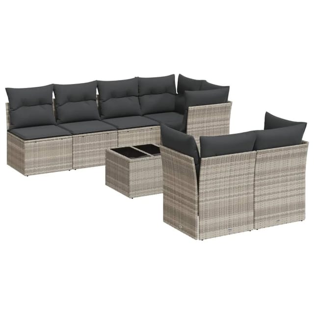 vidaXL 8-Tlg Garten-Sofagarnitur mit Kissen Hellgrau Poly Rattan 3217302
