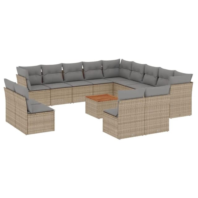 vidaXL 14-Tlg Garten-Sofagarnitur mit Kissen Beige Poly Rattan 3223938