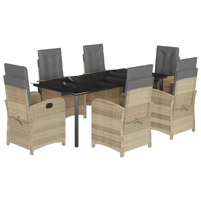 vidaXL 7-Tlg Garten-Essgruppe mit Kissen Beigemischung Poly Rattan 3212407