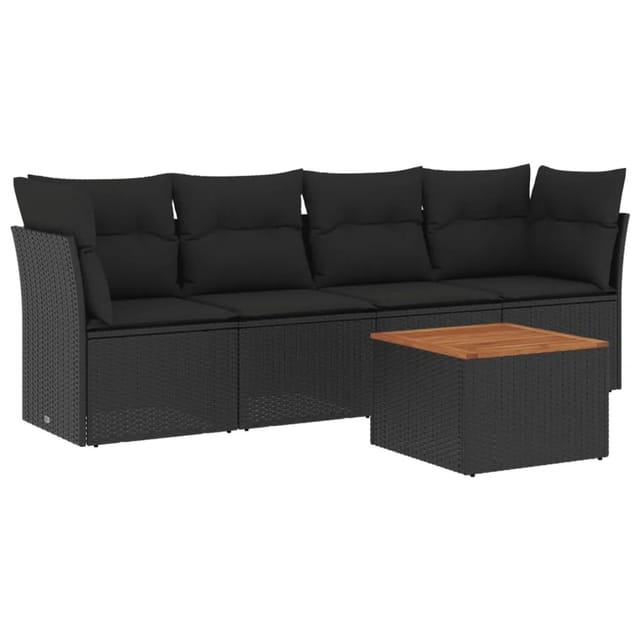 vidaXL 5-Tlg Garten-Sofagarnitur mit Kissen Schwarz Poly Rattan 3255803