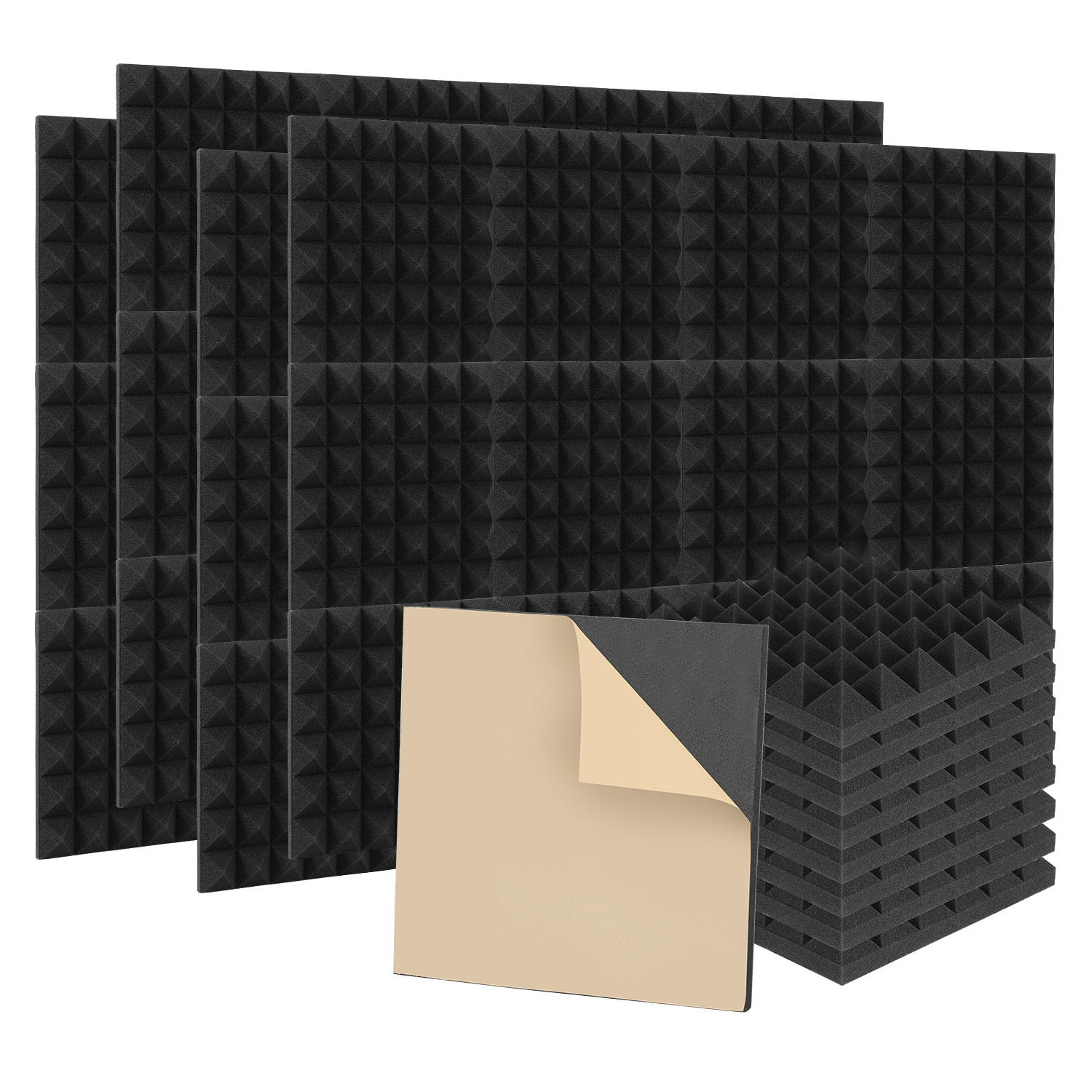 Tolletour 48 Stück Akustikschaumstoff Akustikschaum Matten 30 X 30 X 5cm Schalldämmmatten Zur Effektiven Schaumstoff Fliesen Pyramide Schwarz