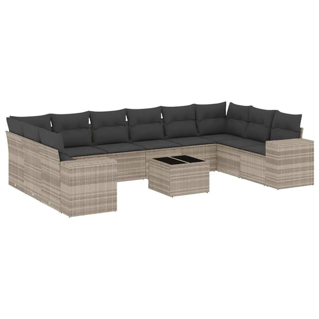 vidaXL 11-Tlg Garten-Sofagarnitur mit Kissen Hellgrau Poly Rattan 3223081