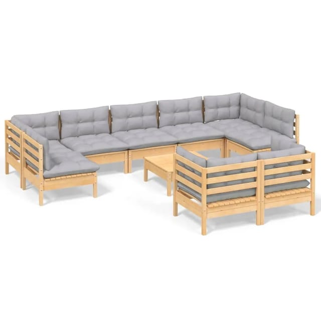 vidaXL 10-Tlg Garten-Lounge-Set mit Grauen Kissen Kiefer Massivholz 3097252