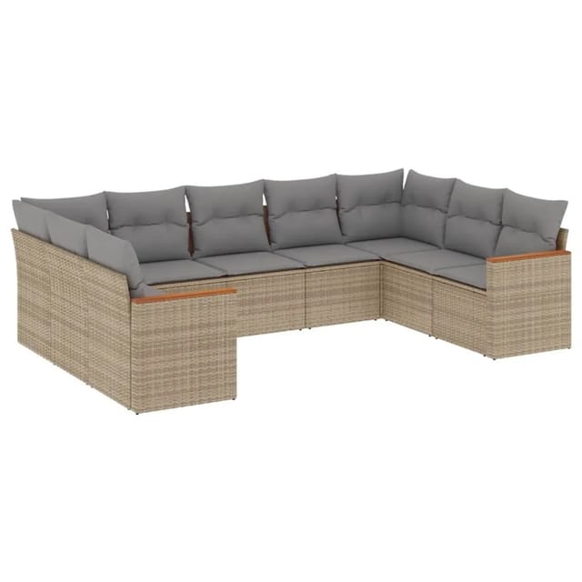 vidaXL 9-Tlg Garten-Sofagarnitur mit Kissen Beige Poly Rattan 3226276