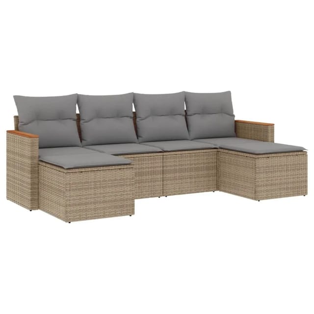 vidaXL 6-Tlg Garten-Sofagarnitur mit Kissen Beige Poly Rattan 3226220