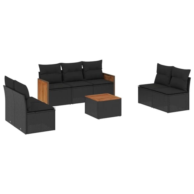 vidaXL 8-Tlg Garten-Sofagarnitur mit Kissen Schwarz Poly Rattan 3227560