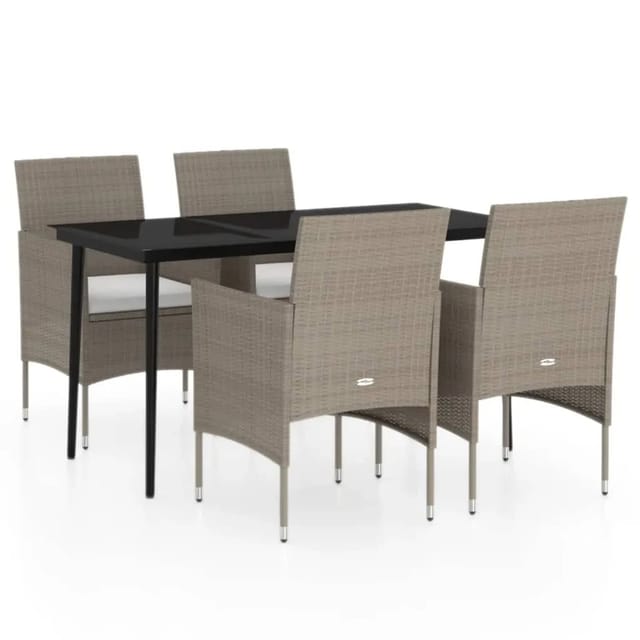 vidaXL 5-Tlg Garten-Essgruppe mit Kissen Beige und Schwarz 3099319