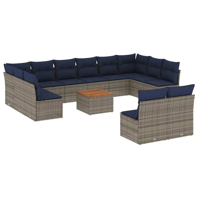 vidaXL 13-Tlg Garten-Sofagarnitur mit Kissen Grau Poly Rattan 3256229