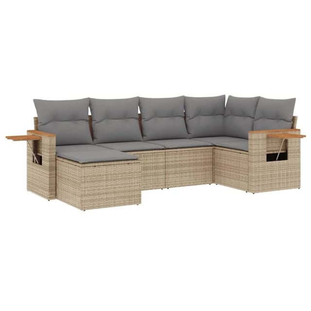 vidaXL 6-Tlg Garten-Sofagarnitur mit Kissen Beige Poly Rattan 3227018