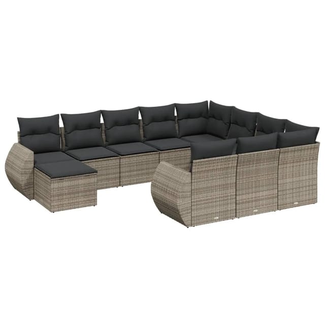 vidaXL 11-Tlg Garten-Sofagarnitur mit Kissen Grau Poly Rattan 3225192