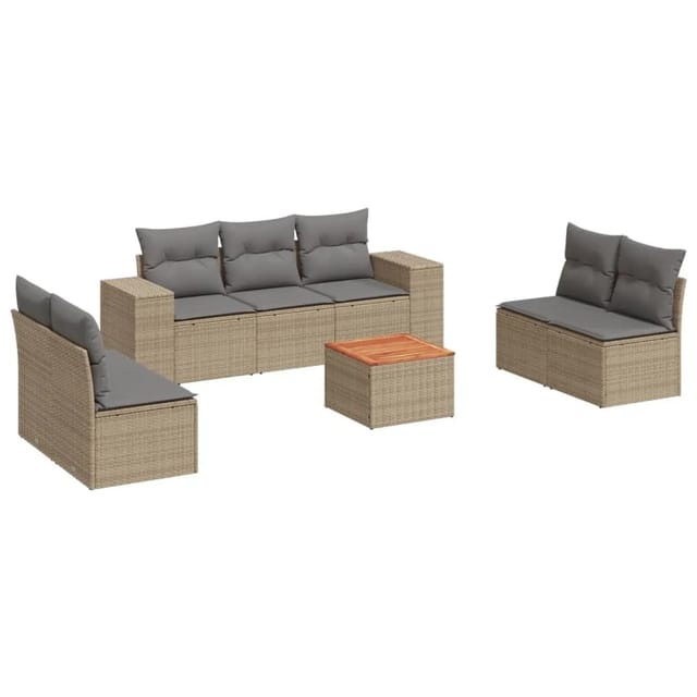 vidaXL 8-Tlg Garten-Sofagarnitur mit Kissen Beige Poly Rattan 3225401