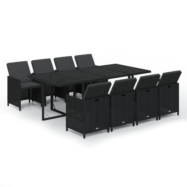 vidaXL 9-Tlg Garten-Essgruppe mit Kissen Poly Rattan Schwarz 3095558