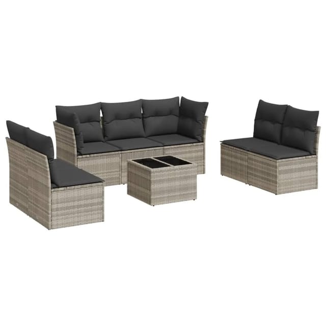 vidaXL 8-Tlg Garten-Sofagarnitur mit Kissen Hellgrau Poly Rattan 3249261