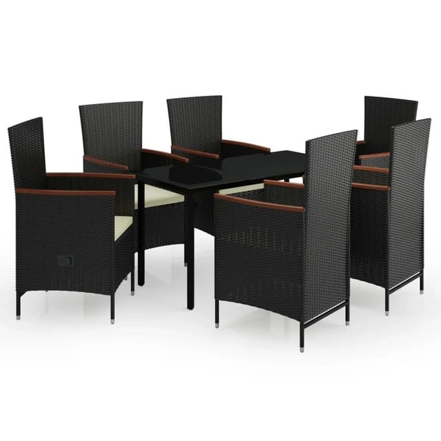 vidaXL 7-Tlg Garten-Essgruppe mit Kissen Schwarz 3099428