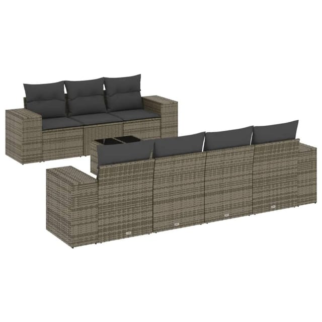 vidaXL 8-Tlg Garten-Sofagarnitur mit Kissen Grau Poly Rattan 3254667