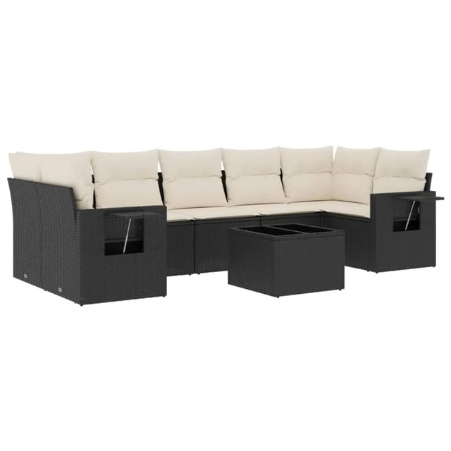 vidaXL 8-Tlg Garten-Sofagarnitur mit Kissen Schwarz Poly Rattan 3252273
