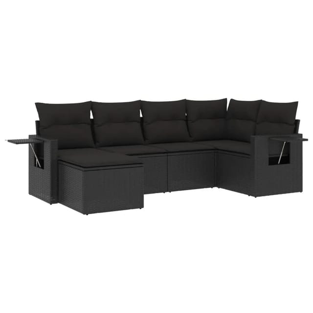 vidaXL 6-Tlg Garten-Sofagarnitur mit Kissen Schwarz Poly Rattan 3220454
